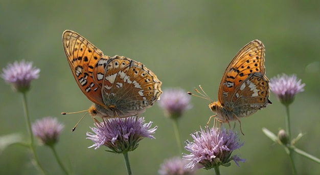 Photo two butterflies are sitting on a purple flower