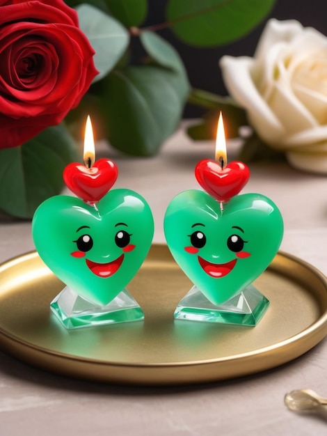 two candles with a heart shaped candle inside