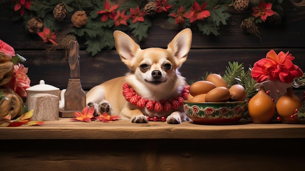 Two cans with poinsettias on a wooden table