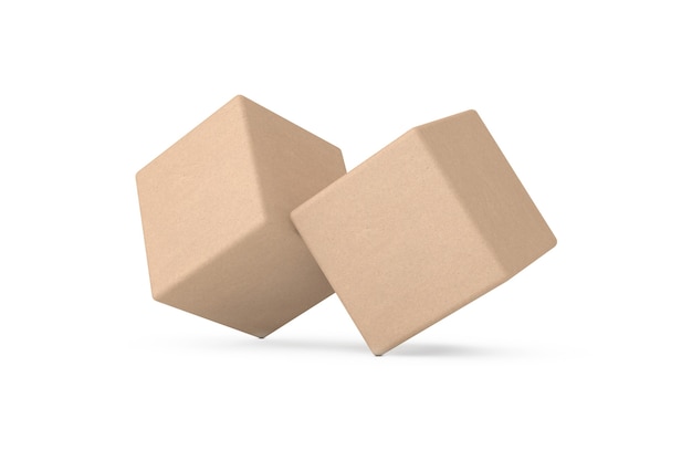 Two Cardboard Cubes in Balance Concept on a white background. 3d Rendering