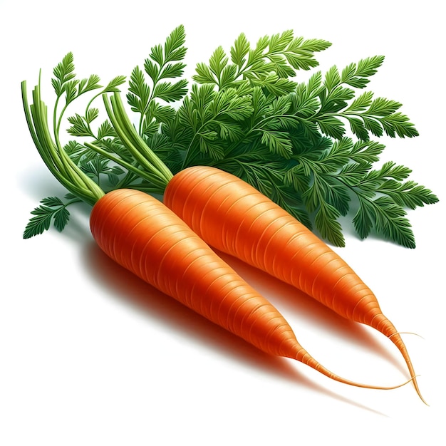 two carrots with green tops and one has a green leafy top