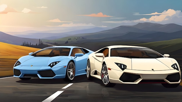 Two cars that are blue and white Lamberghini Vector Ima