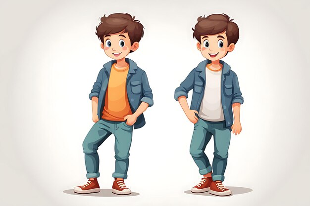 Photo two cartoon boys wearing jeans and shirts