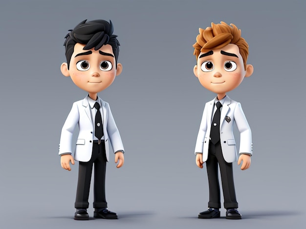 Photo two cartoon characters of a male and a male with a uniform on