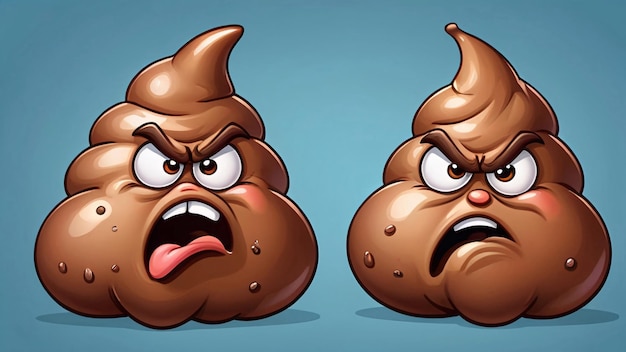 Photo two cartoon poo emojis with angry expressions