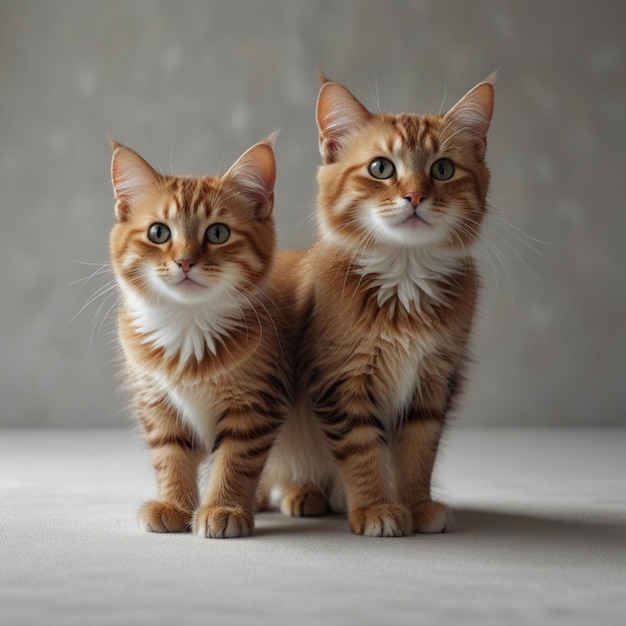 two cats are sitting on a table one of which is a little one