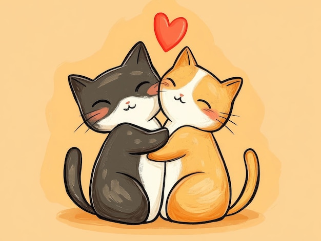 Photo two cats kissing and one has a heart on his head