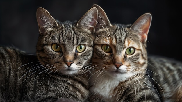 Two cats look at the camera Portrait of two cute cats