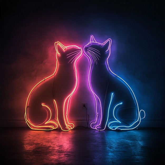 two cats with neon lights on and one is holding a stick