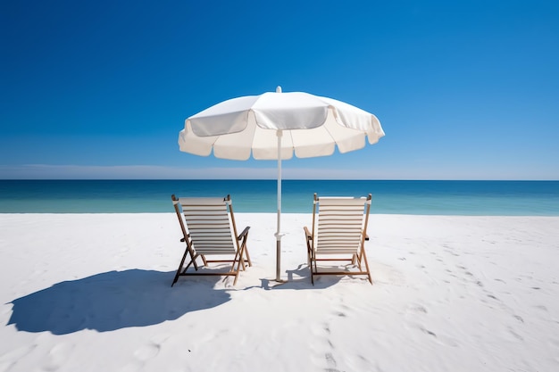 Two chairs and umbrella on a beach