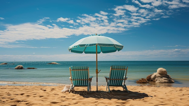 Two chairs and umbrella and ocean