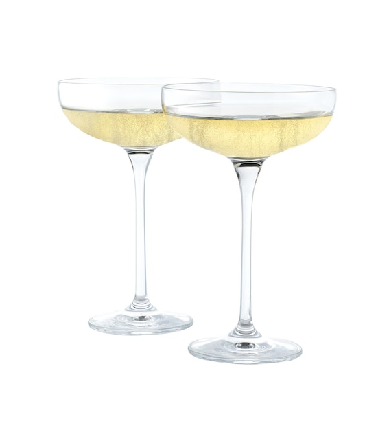 Two champagne coupe isolated on white background.Two glasses of champagne isolated on white background.