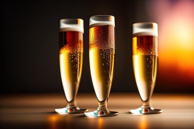 Two champagne glasses on bokeh background