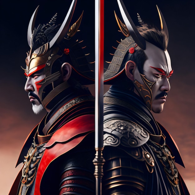 Two characters with the word samurai on their face