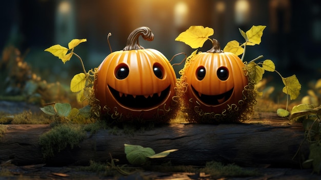 Two cheerful pumpkins best friends on Halloween