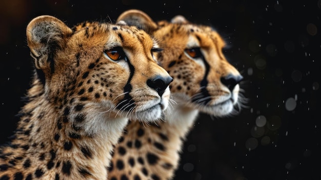 Photo two cheetahs standing face to face with a clear view of their eyes and noses