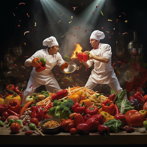 two chefs in matching clothes in the boxing ring