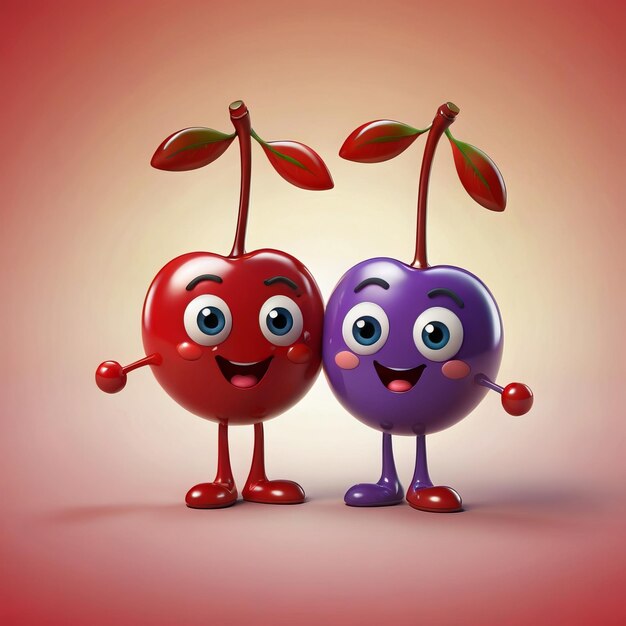 Photo two cherries are standing next to each other and one has a red background ai generated