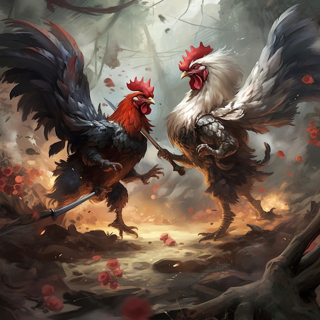 A two chickens in an epic battle