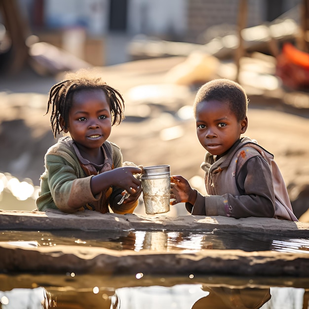 two children are holding a jar of water and one of them has a name on it.