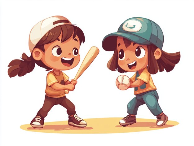 Photo two children enjoying a game of baseball in a playful and vibrant kids illustration