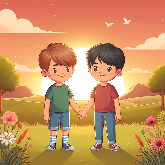 two children holding hands one of which has the other holding hands