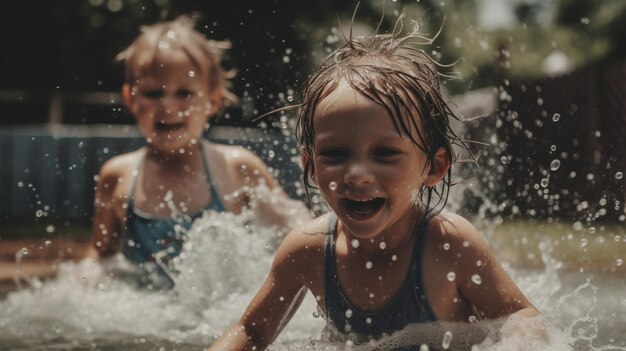 Two children playing in the water