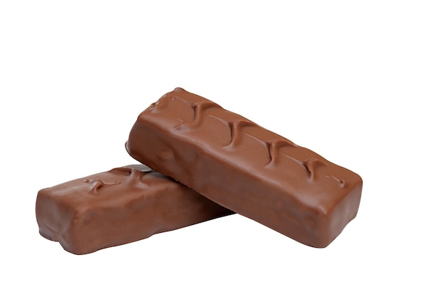 Two chocolate bars on a white background