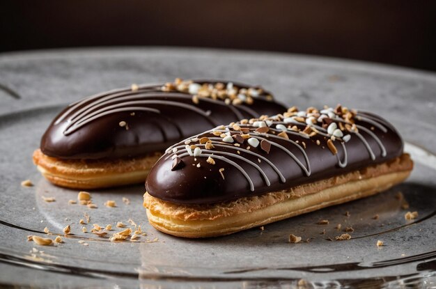 two chocolate covered donuts with chocolate frosting and sprinkles on them