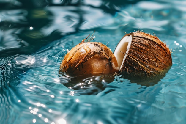 Two Coconuts Floating in Water