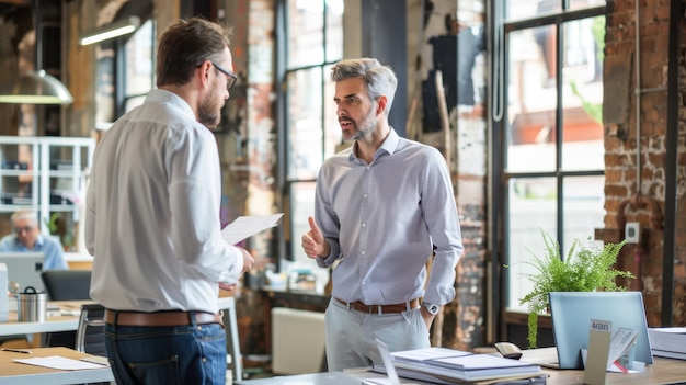 Photo two colleagues having a discussion