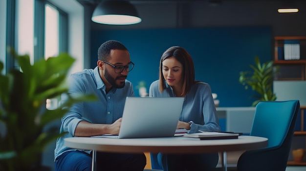 Two Colleagues Working Together on a Laptop in a Modern Office