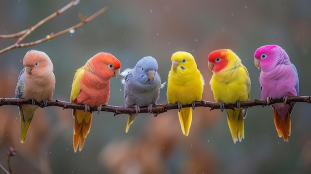 Photo two colorful birds sitting on a tree branch