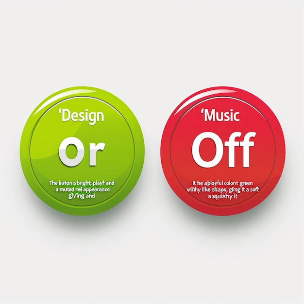 Photo two colorful buttons with the words quot design quot on them