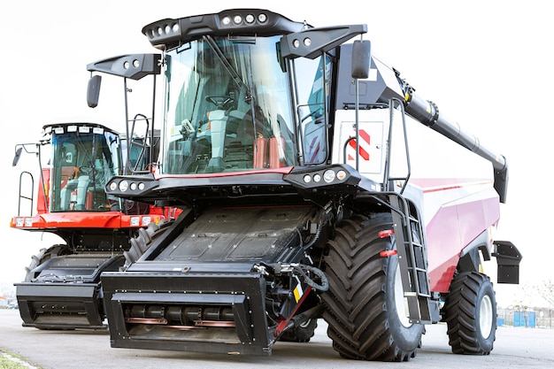 Two combines for harvesting grain