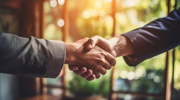 Two confident business man shaking hands