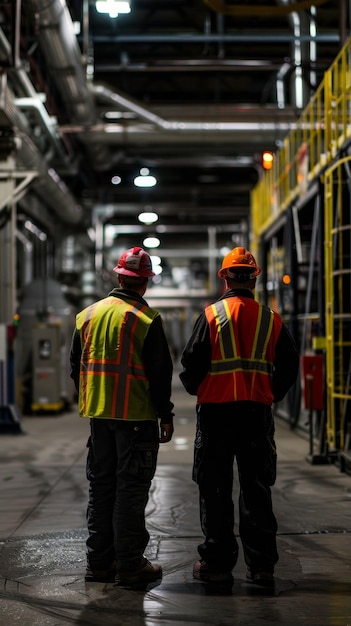 Two Construction Workers in a Factory Setting