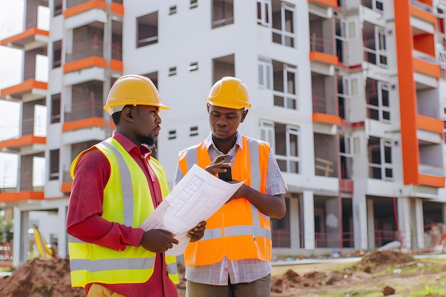 Two construction workers in orange safety vest and y 1720972612 3