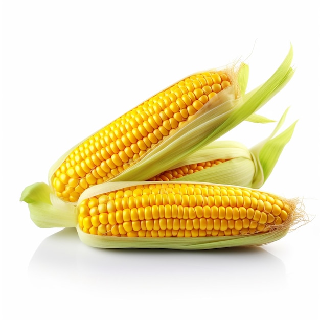 Two corn on the cob with the ear of corn on the left.