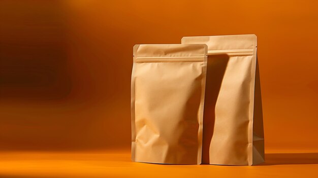 Two craft paper bags with a zipper in the background The layout of the bagbag on an Generative AI