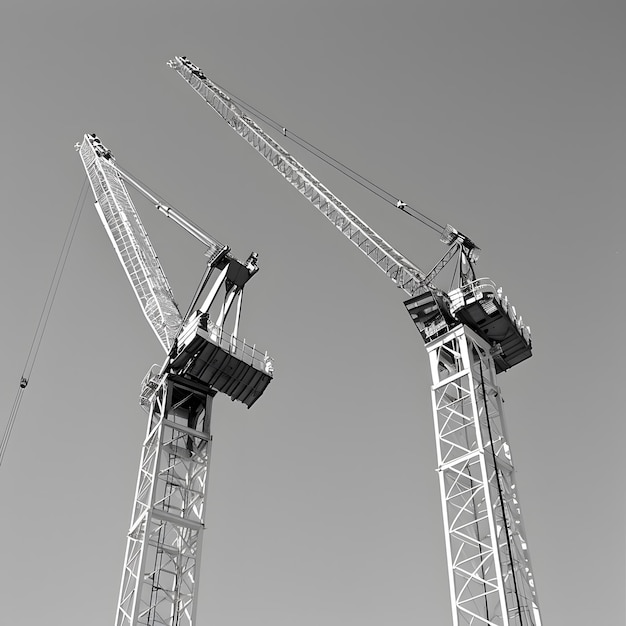 Photo two cranes are in a black and white photo with one being held up by a man