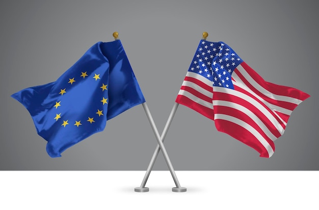 Two Crossed Flags of USA and European Union