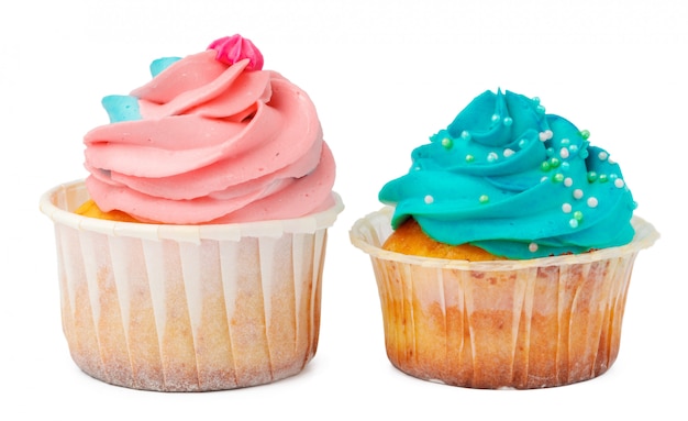 Two cupcakes isolated on white  close up