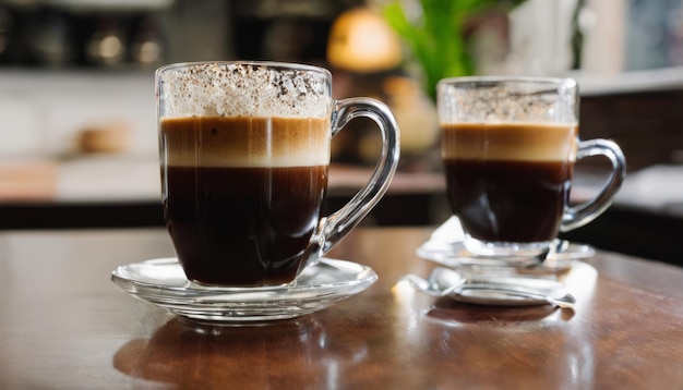 Two cups of coffee on a table