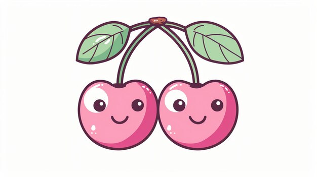 Photo two cute cherries with big eyes and a happy smile