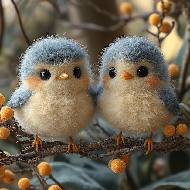 Photo two cute chubby birds realistic lifelike with ultradetailed features