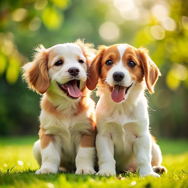 two cute dogs are plying outdoor