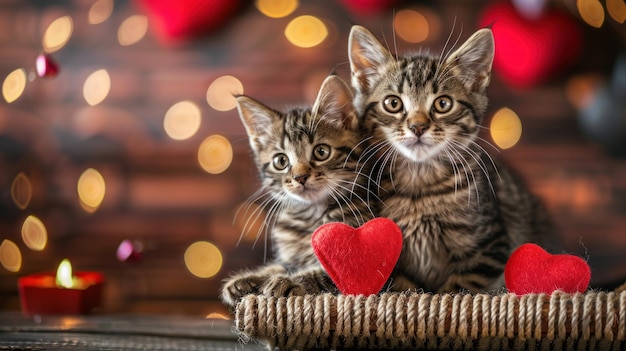 Photo two cute kittens on valentines day