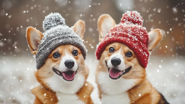 Two Cute Red Corgi Dogs Sitting Together