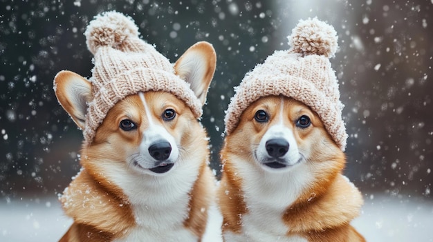 Two Cute Red Corgi Dogs Sitting Together